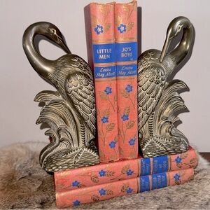 Vintage Louisa May Alcott Book Set Decorative Book Stack Red Blue Gold Floral
